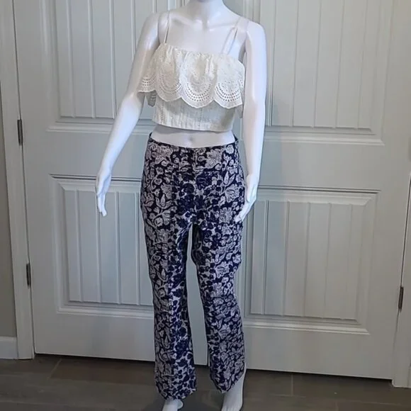 Ulla Johnson's Floral Ellis Jeans Corset-Inspired Button Fly Kick Flare Size 6 - Picture 1 of 14